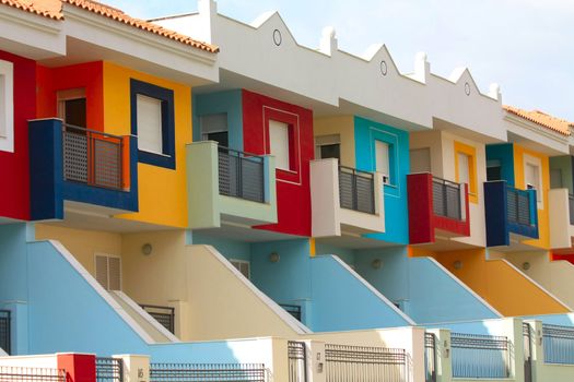 A row of new colored houses in Tenerife