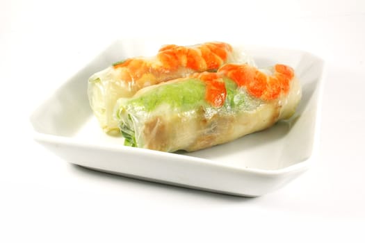 Fresh Handmade Vegetable Spring Rolls On White Surface