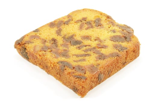 Fruit Cake with dried fruits and isolated on a white background