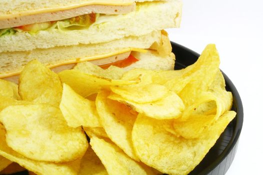Sandwich and Chips Meal Combo on a White Background