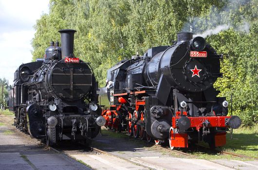 steam locomotives (555.301+434.1001), depot Luzna u Rakovnika, Czech Republic