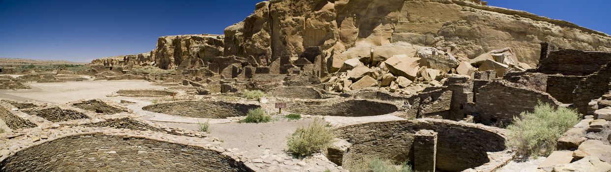 Panorama of Ancient Ruins at Chaco Canyon, New Mexico