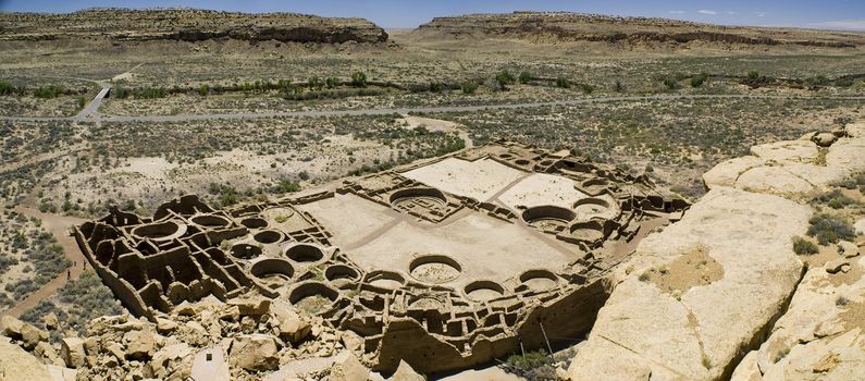 Panorama of Ancient Ruins at Chaco Canyon, New Mexico