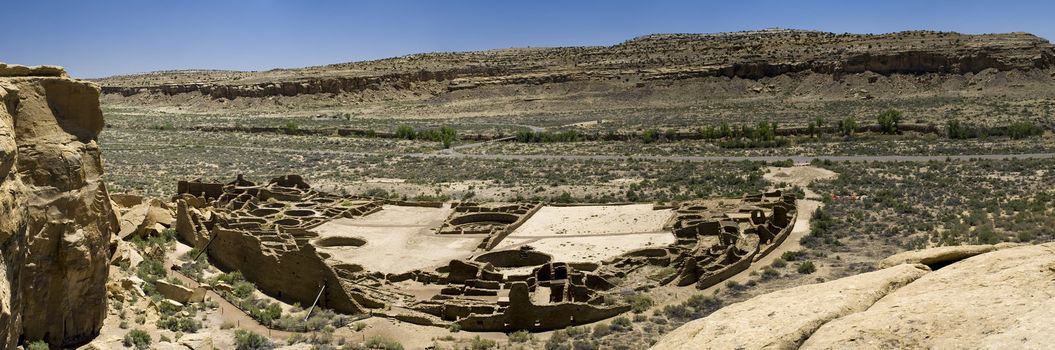 Panorama of Ancient Ruins at Chaco Canyon, New Mexico