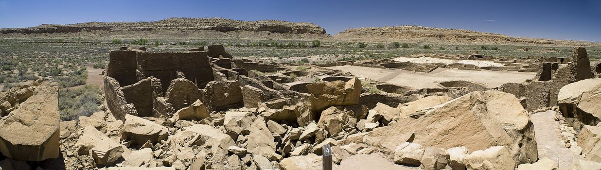 Panorama of Ancient Ruins at Chaco Canyon, New Mexico