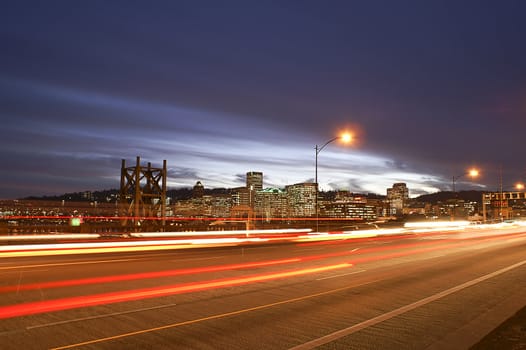 View of Porland, Oregon Skyline from the Burnside Bridge