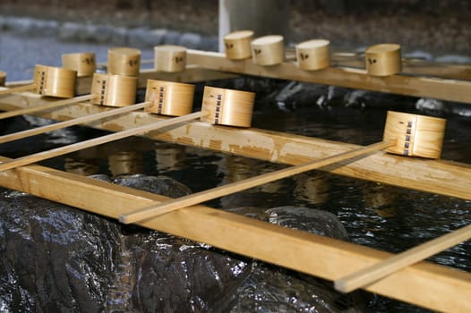 Beautiful Picture of Japanese Purification Fountain in Shinto Temple.