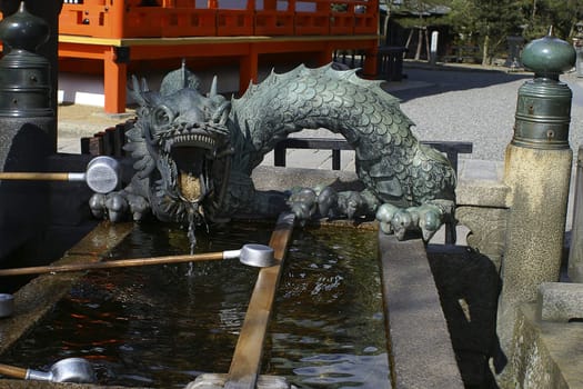Beautiful Picture of Japanese Purification Fountain at Kiyomizu Temple.