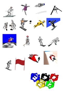 3D puppets doing all sports at the winter olympic games