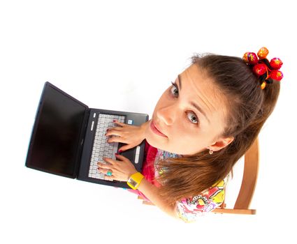 people series: young girl with notebook, fisheye view