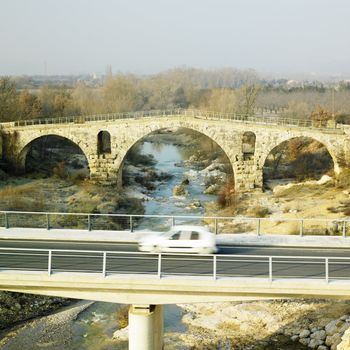 Pont Julien with the new road bridge, Provence, France