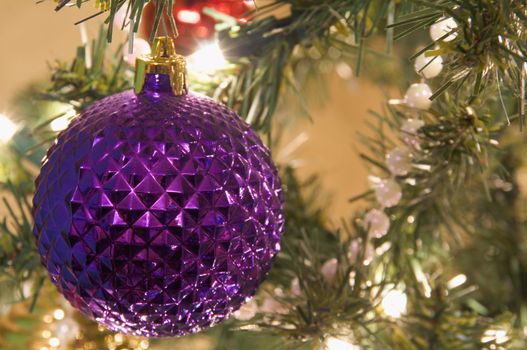 A purple Christmas tree ornament ball