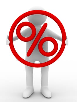 Discounts. Percent on the person. Isolated 3D image
