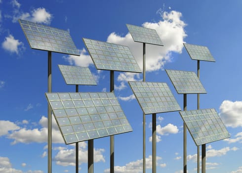 Solar cell panels against the sky