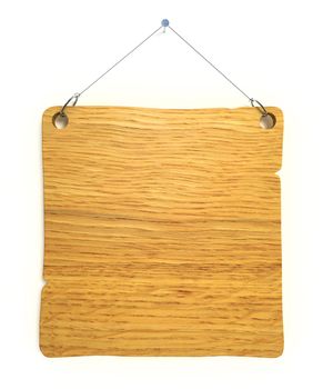 
Empty notice board made of old wood hanging on a nail