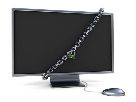computer monitor with chain and padlock, symbolizing internet security