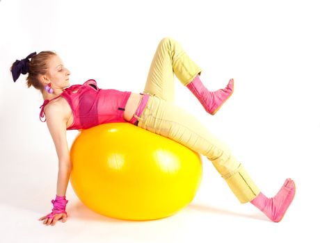 people series:  young girl do exercises with ball