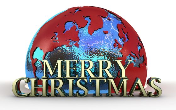 3d render of Earth and Merry christmas text