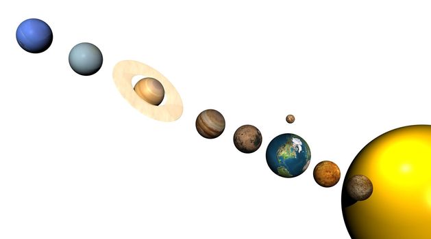 Solar system with all the planets in white background