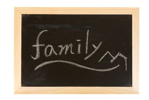 Family word in English with simple image on the blackboard.