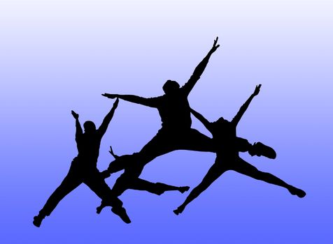 Silhouette of people jumping