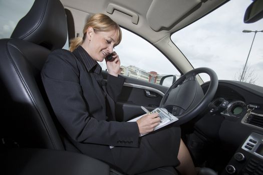 Businesswoman with her calendar in the car