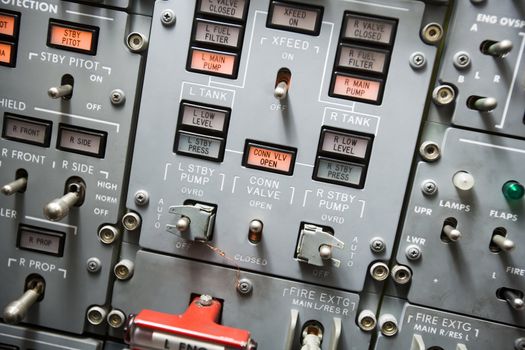 Close-up of an aeroplane cockpit panel