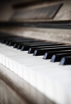 Worn piano keys with short focal depth
