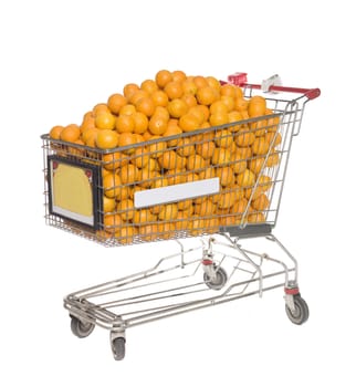 Shopping cart with several oranges