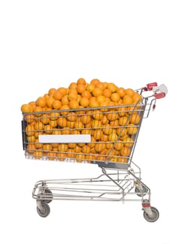 Shopping Cart with oranges isolated towards white background
