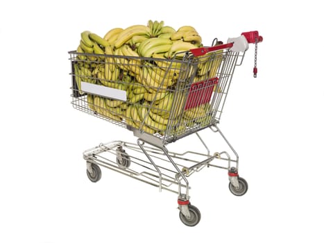 Shopping cart with bananas isolated towards white background