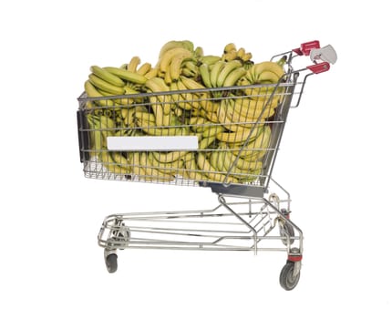 Shopping cart with bananas isolated towards white background