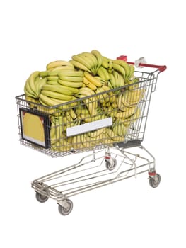 Shopping cart with bananas isolated towards white background