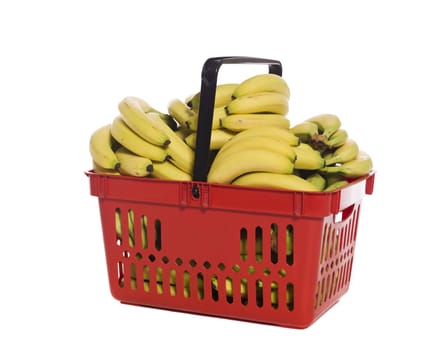 Shopping basket with bananas isolated towards white background