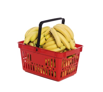 Shopping basket with bananas towards white background