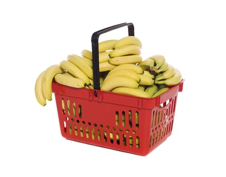 Shopping basket with bananas isolated towards white background