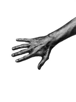 Dirty hand towards white background