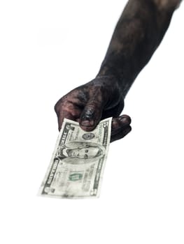 Dirty hand and a five dollar bank-note