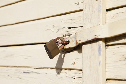 Lock on a worn door