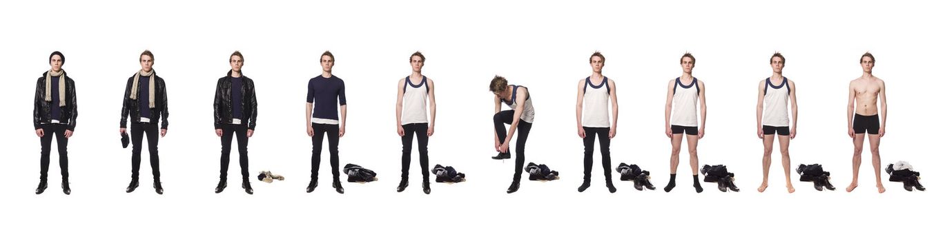 Man taking his clothes of step by step