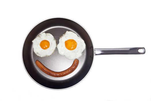 Saucepan with eggs and sausage