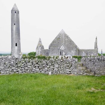 ruins of Kilmacduagh Monastery, County Galway, Ireland
