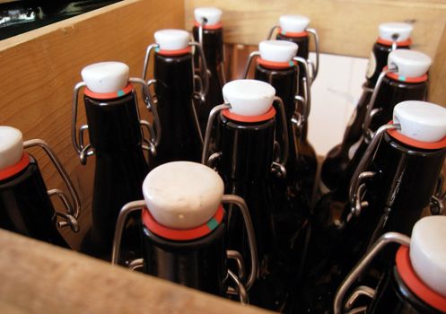 old beer in a wooden box