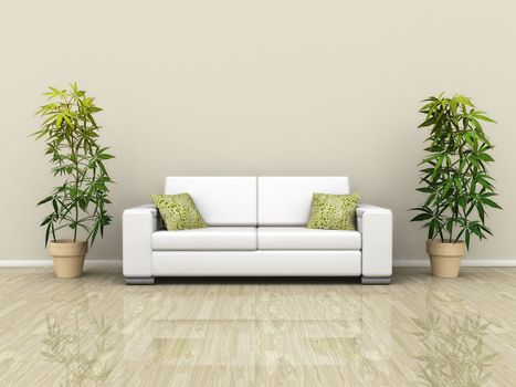 An illustration of a white sofa with plants