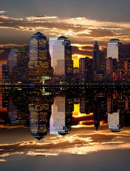 Lower-Manhattan skylines with a perfect symmetric reflection 