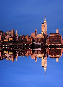 The New York City midtown skyline with a perfect reflection