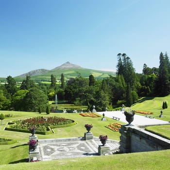 Powerscourt Gardens, Sugar Loaf Mountain at the background, County Wicklow, Ireland