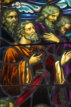 Staned glass window depicting apostles.  circa 1870-1900.  Window shows some age.