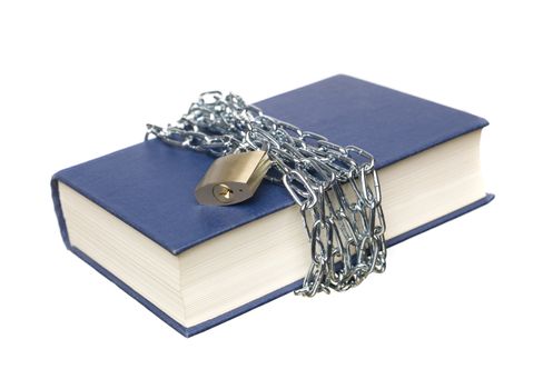 Book with a chain and lock wrapped around it