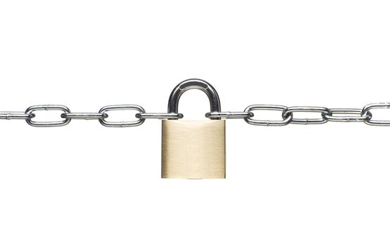 Padlock with a chain isolated on a white background